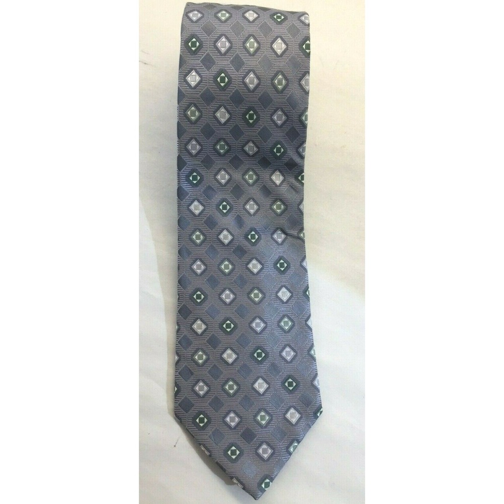 NOS Joseph‎ Abboud Grey & Silver Geometrical Shapes Silk Neck Tie 60" Length